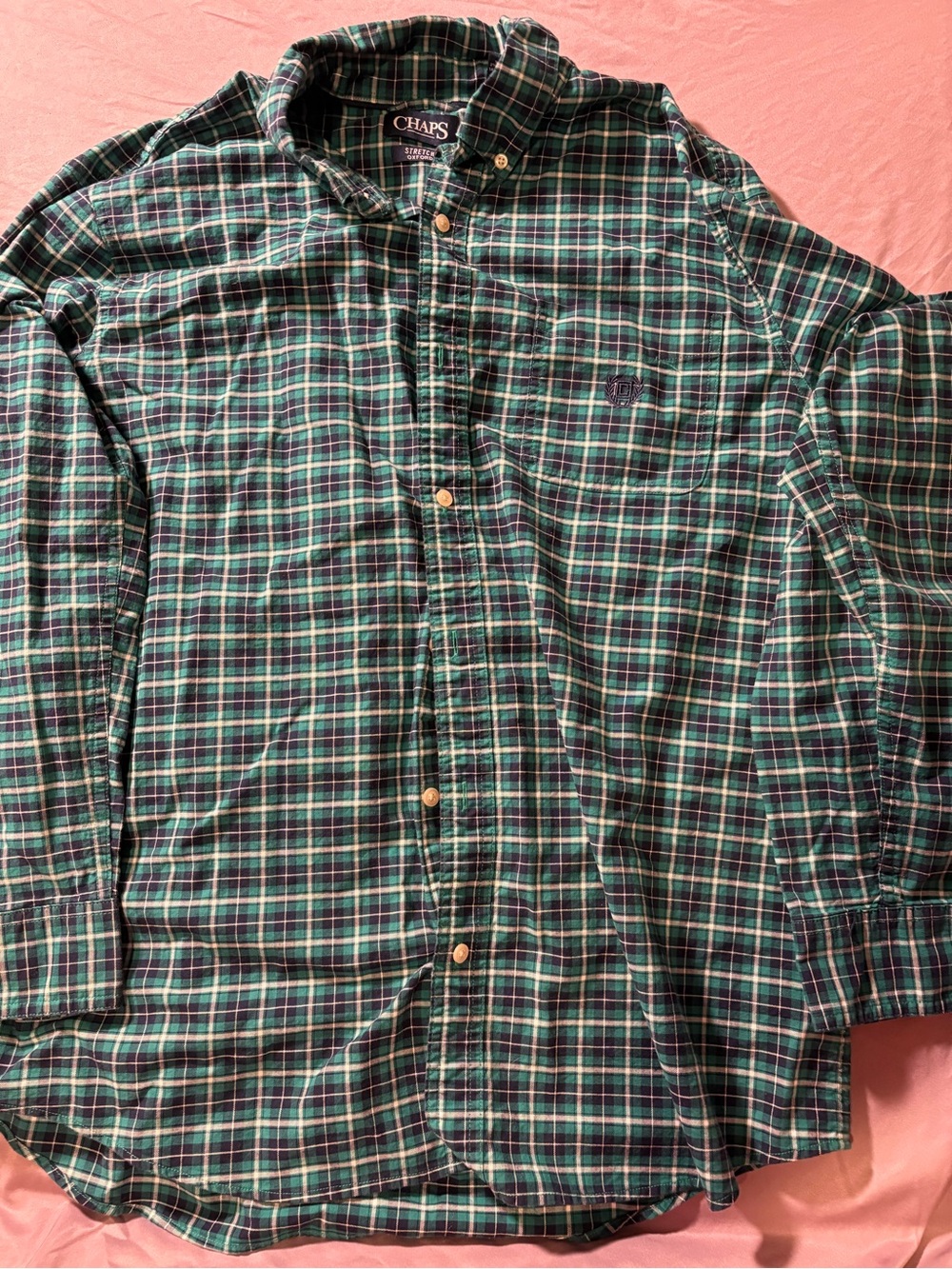 Chaps Men's Green and Navy Plaid Button-Down Shirt